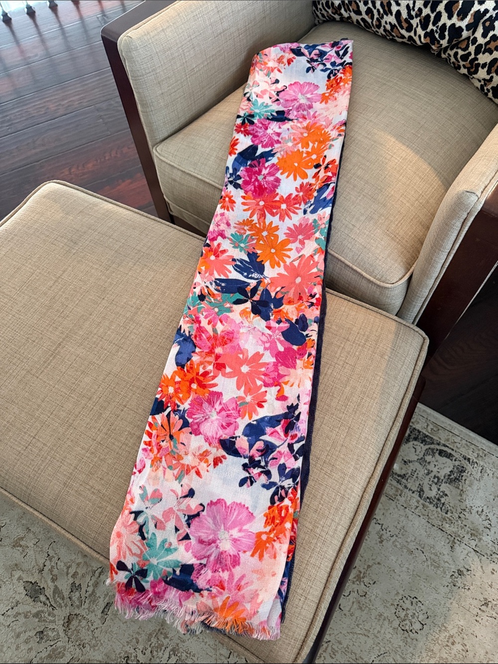 Floral Pink Orange Blue Lightweight Scarf